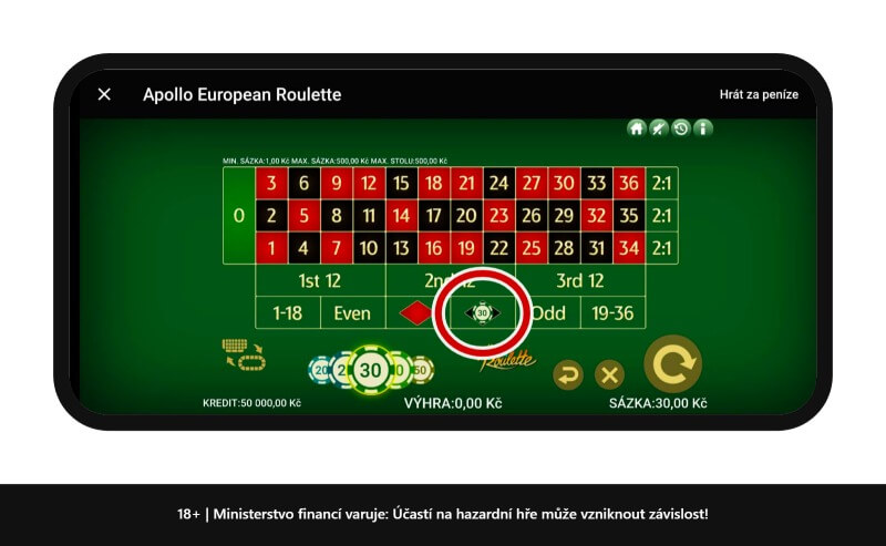 Rovné sázky – v&nbsp;příkladu je sázka typu Červená/Černá