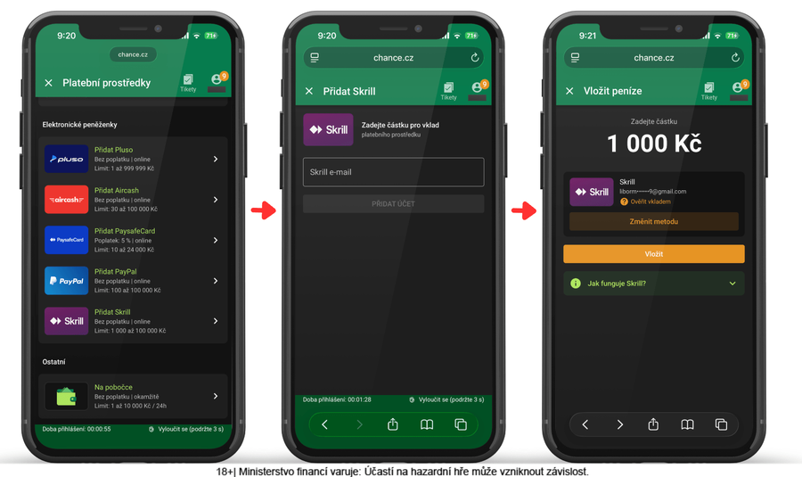 Aktivace Skrill u&nbsp;Chance – přidání metody a&nbsp;první vklad 