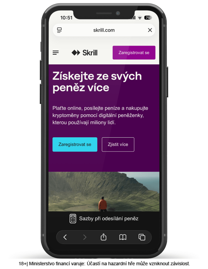 Registrace nového účtu Skrill