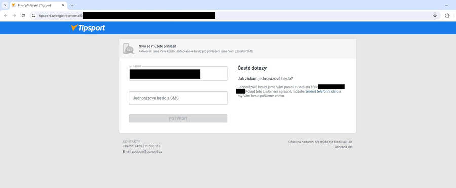 Tipsport přihlášení, účet a heslo