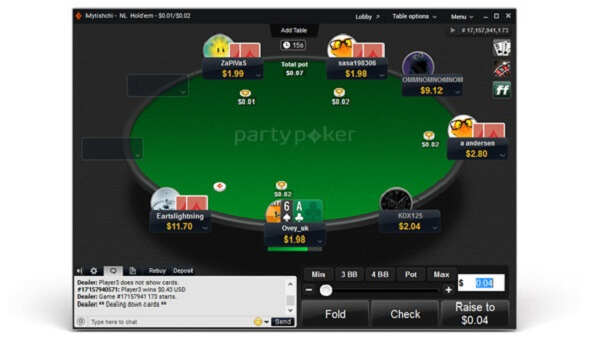 Cash game na online herně partypoker