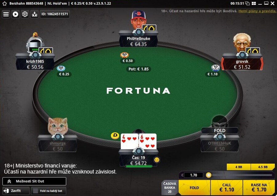 Cash game na online herně Fortuna Poker