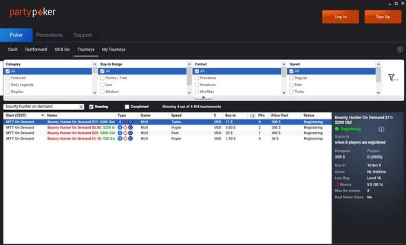 Turnaje Bounty Hunter on Demand v lobby PartyPokeru