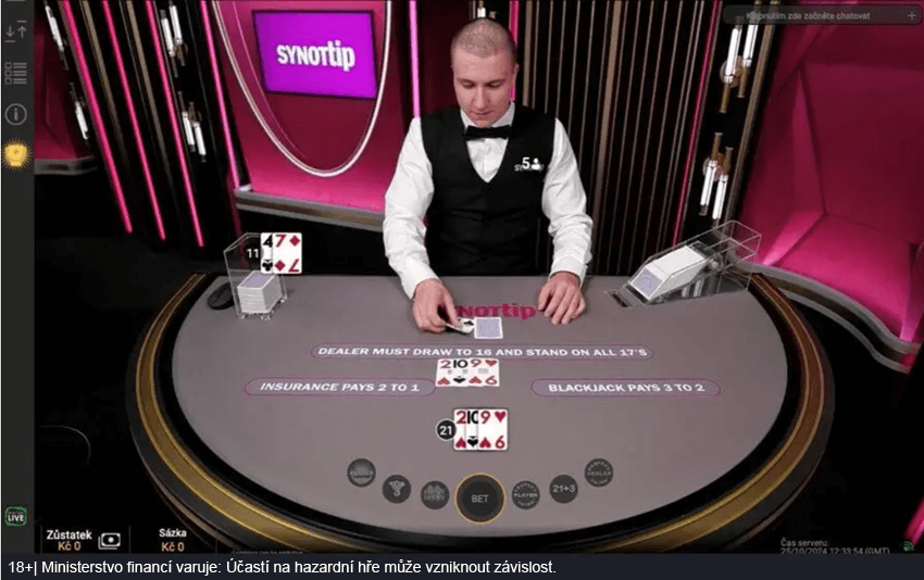 Live Blackjack v online casinu SYNOT TIP