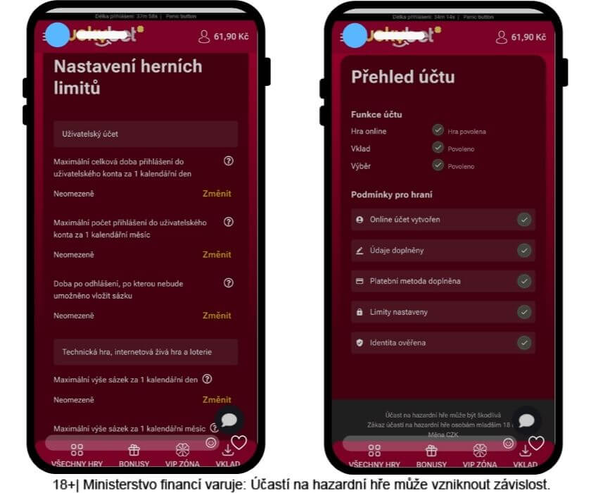Nastavení herních limitů