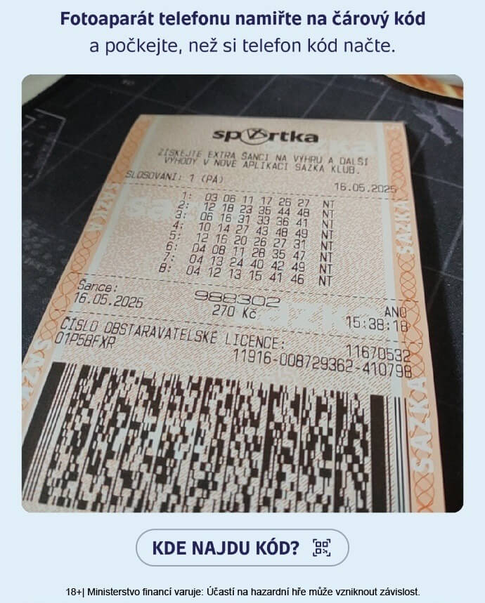 Překontrolujte si tiket naskenováním v mobilní aplikaci Sazka Klub.