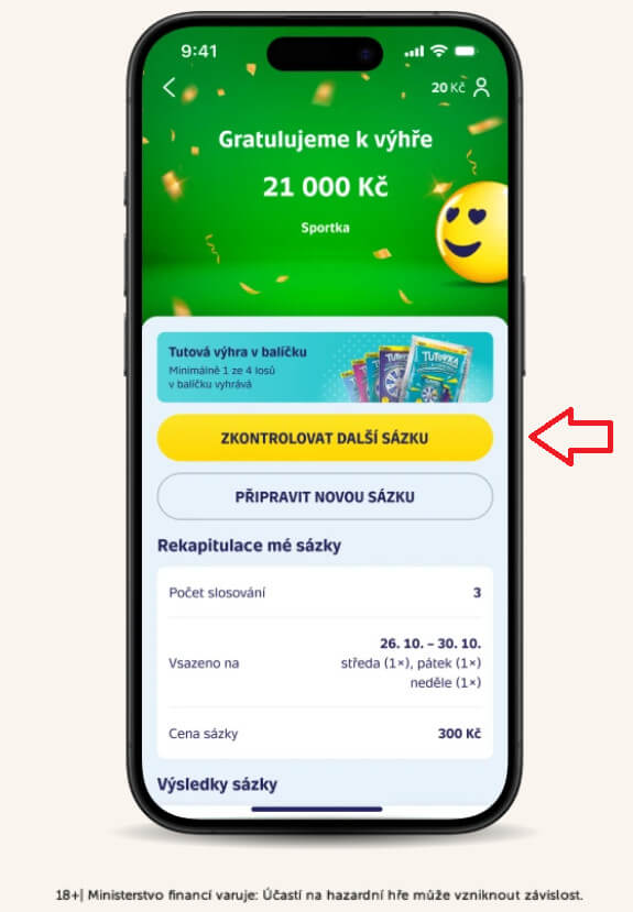 Kontrola Sportky mobilní aplikací Sazka klub