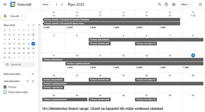 Ve Fortuna kalendáři najdete data ke všem akcím.