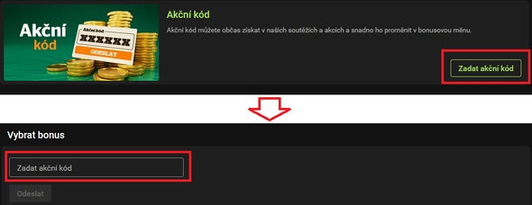 Kam napsat akční kód Chance pro registrované hráče