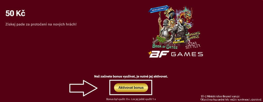 Na další stránce klikněte na tlačítko AKTIVOVAT BONUS