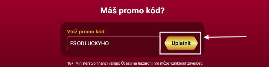 Vepište do kolonky platný kód LuckyBet casina