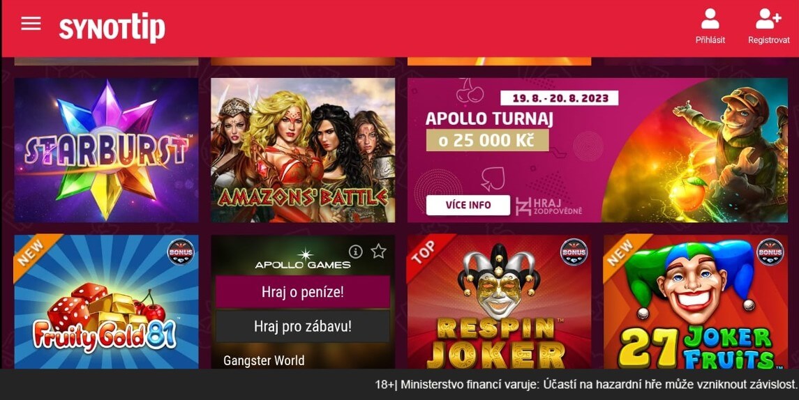 Mobilní SYNOTTIP casino aplikace