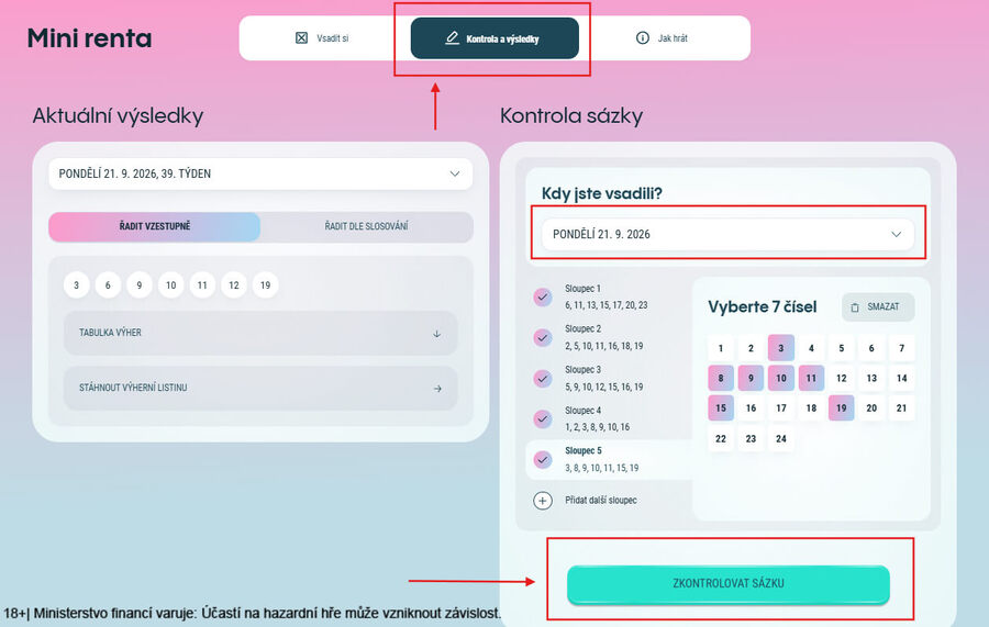 Zkontrolujte si Mini Renta výsledky