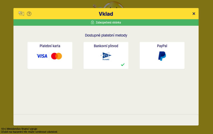 Proveďte vklad některou z&nbsp;dostupných platebních metod