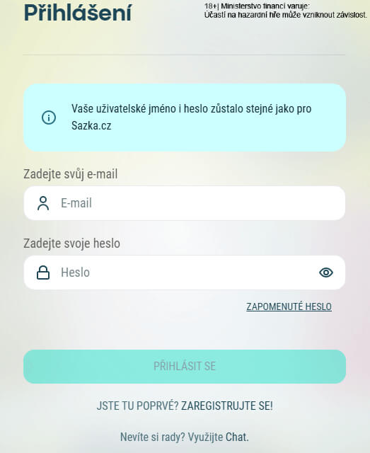 Přihlášení k&nbsp;hernímu kontu Sazka Her (Allwyn)