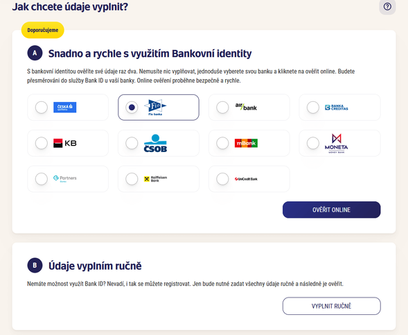 Ověření totožnosti a&nbsp;platební metody přes bank ID u&nbsp;Sazky