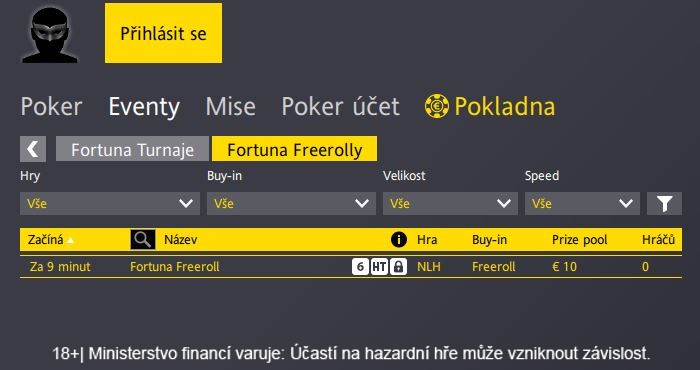 Fortuna Poker freerolly ZDARMA