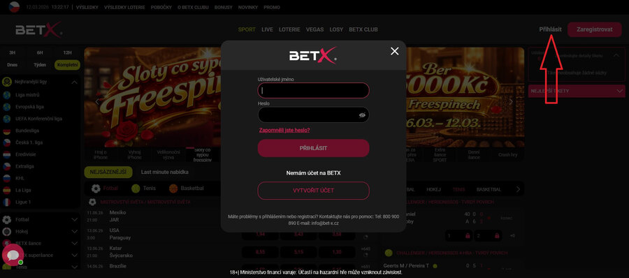 Betx přihlášení