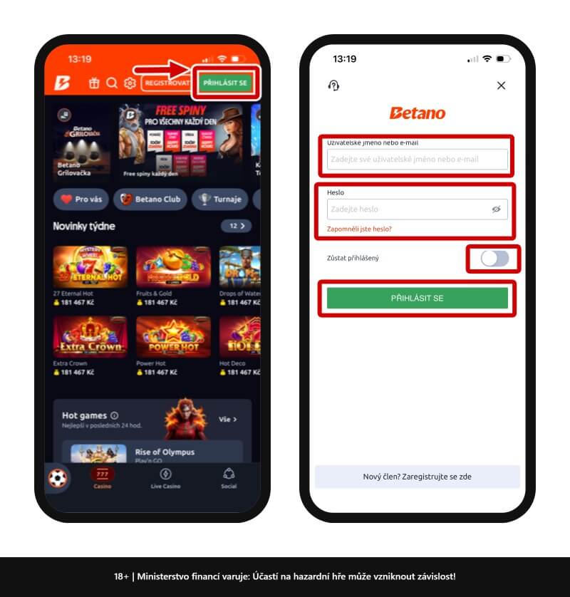 Betano mobilní přihlášení