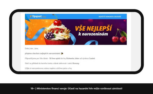 Oznámení o&nbsp;přidělení narozeninového bonusu od Tipsportu