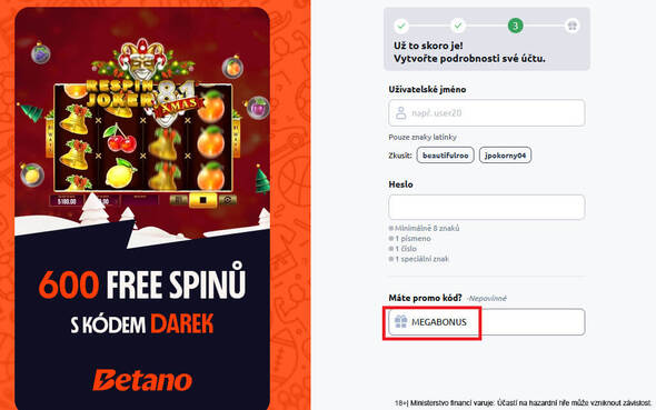 Kam napsat registrační kód Betano na bonus zdarma?