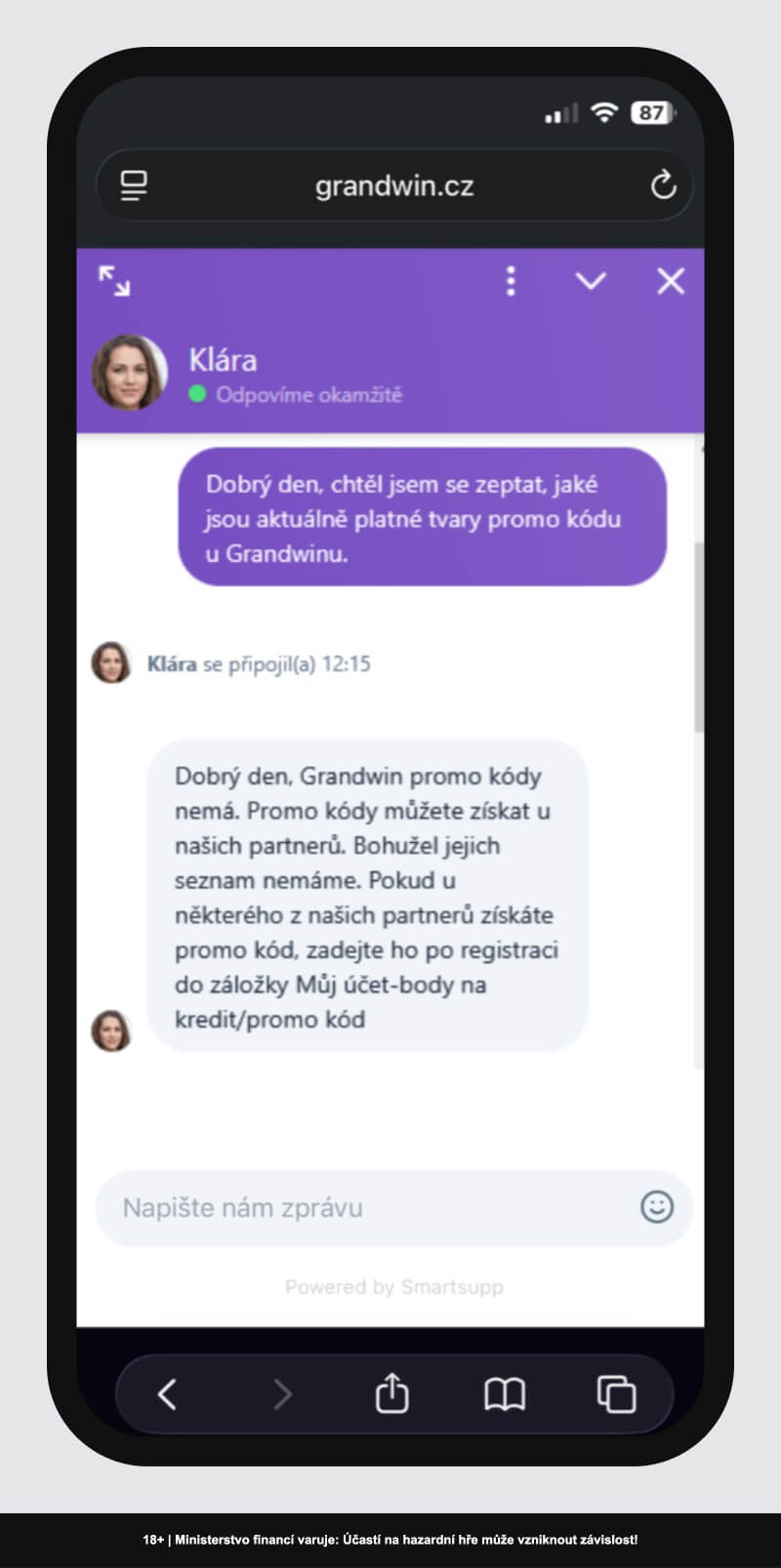 Návod na použití kódu Grandwin a&nbsp;ověření informací na podpoře