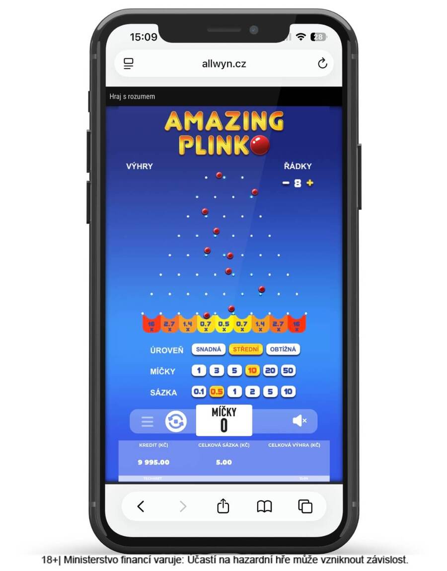 Amazing Plinko od Tech4Betu s&nbsp;nastavením rizika