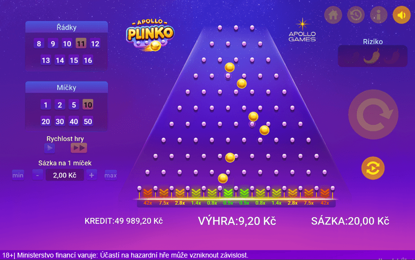 Česká Plinko hra Apollo Plinko – ukázka v&nbsp;online casinu