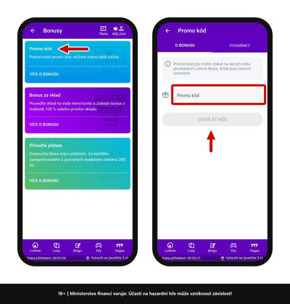 Maxa promo kód pro stávající hráče – kolonka na mobilu