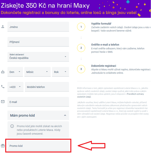 Registrační promo kód Maxa nepotřebujete