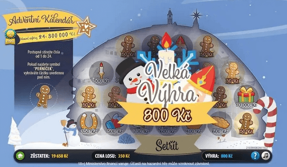 Stírejte los Adventní kalendář přes online účet Sazka