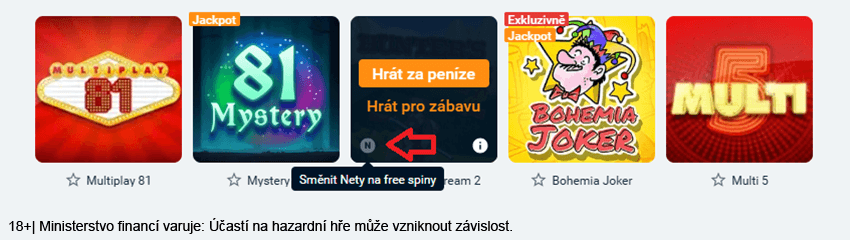 Symbol pro konverzi Netů na free spiny