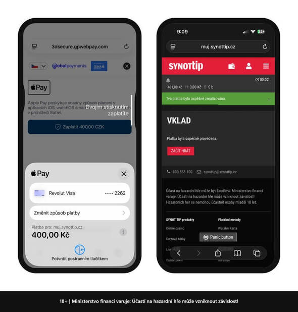 Vklad do online casina SYNOT TIP přes Revolut
