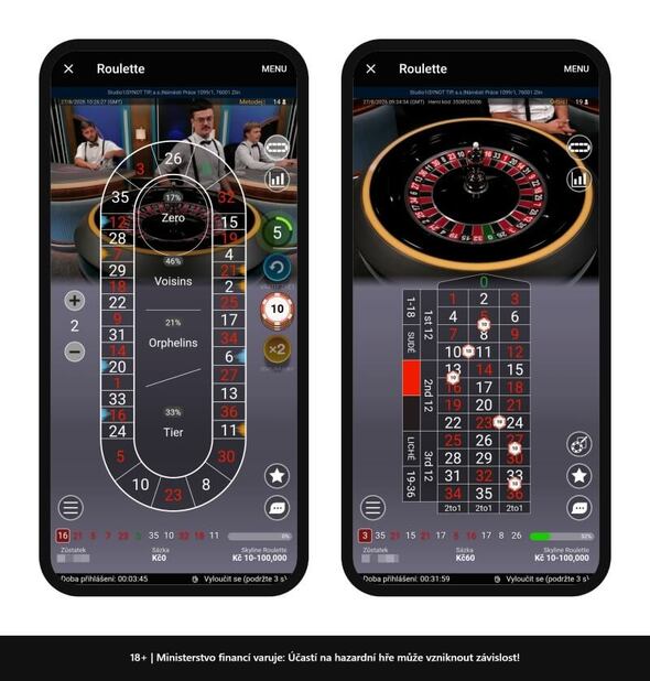 Podání sázky na LIVE ruletě v&nbsp;casinu Tipsport