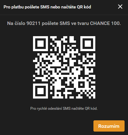 Naskenujte vygenerovaný QR kód pro SMS vklad