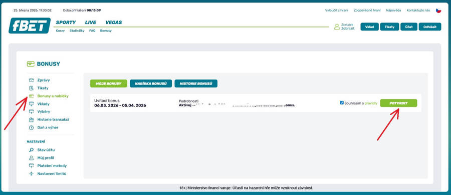 Postup, jak aktivovat vstupní bonus