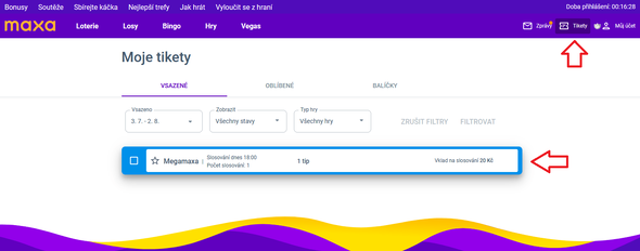 Kde najdete vsazený tiket Mega Maxa?
