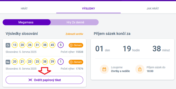 Kontrola papírového tiketu Mega maxa