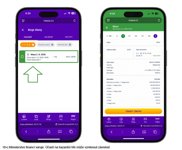 Kontrola online tiketu Mega Maxa na mobilním telefonu