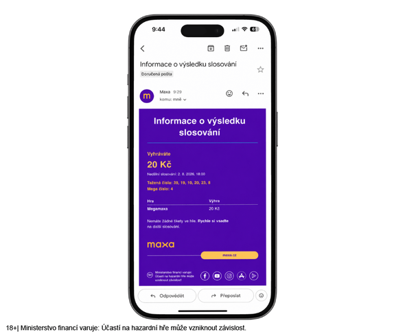 Emailové potvrzení výsledků Mega Maxa na telefonu