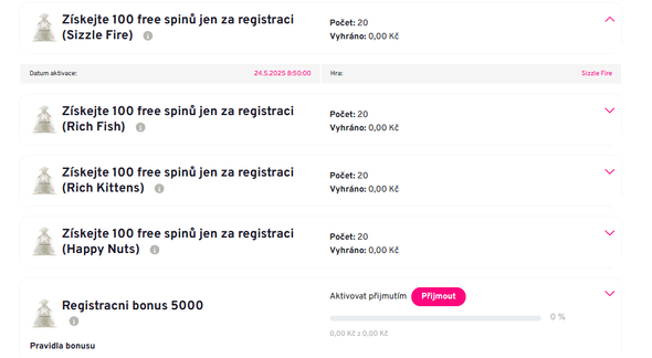 Vyzvednutí free spinů v casinu Apollo
