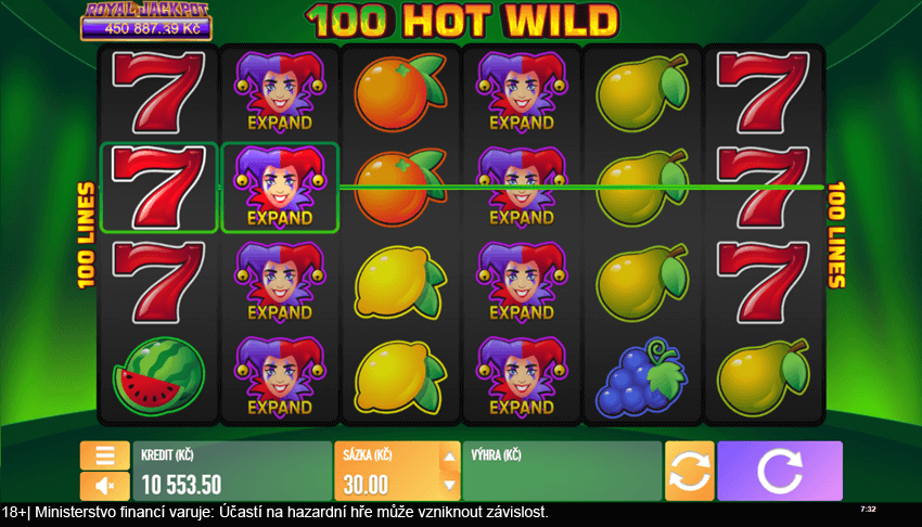 Wildy na automatu 100 Hot Wild expandují přes celý válec