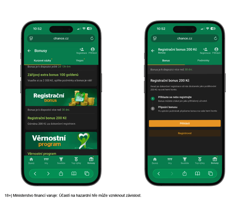 Chance bonus za registraci 200 Goldenů