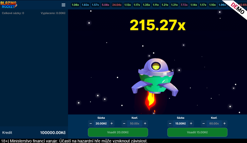 Vysoký násobitel sázky ve hře Blazing Rocket