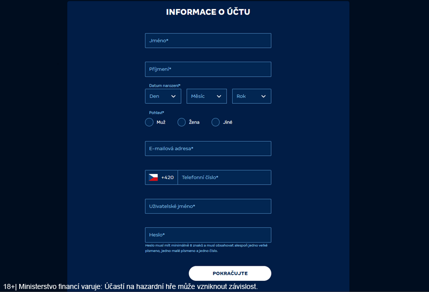 První stránka registračního formuláře u MerkurXtipu