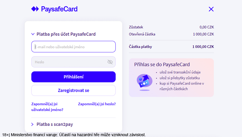 Chcete-li pro platby využívat Paysafecard, musíte mít založenou internetovou peněženku