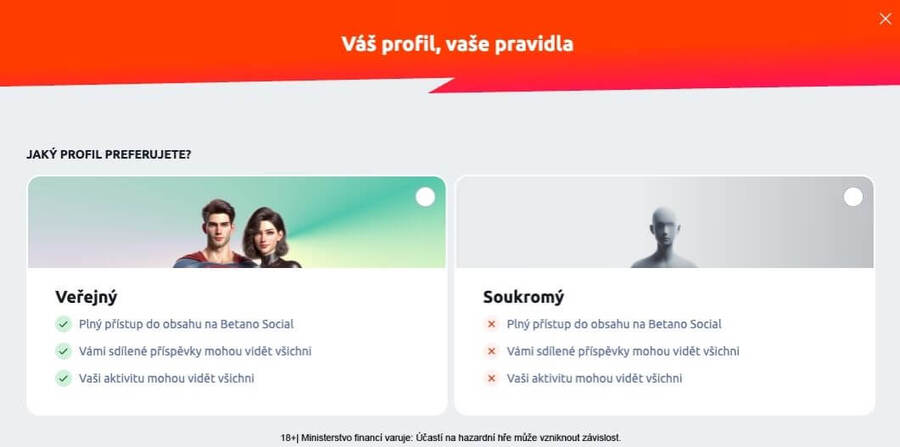 Nastavení soukromí v Betano Social