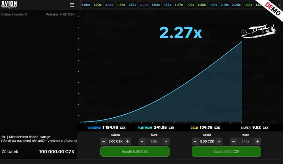 Avion je tradiční styl Crash Game hry