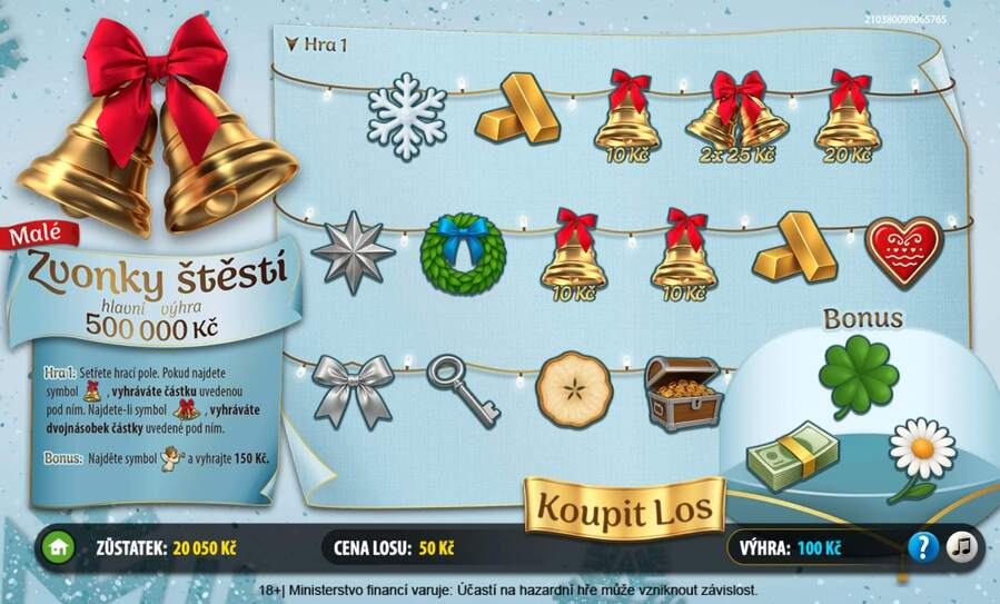 Stírací online los Sazka Malé Zvonky štěstí