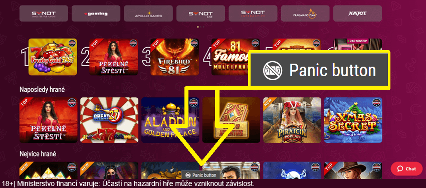Panic button v&nbsp;online casinu SYNOT TIP